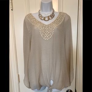 Bell Sleeve Tie Front Hem Top